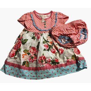 Matilda Jane  Sunny Skies Pink Gingham Dress Girls Size 6-12 months Like New Con